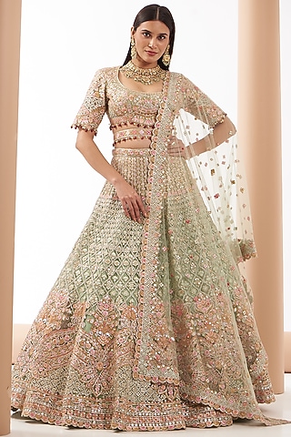 Pistachio Green Chanderi Silk Embroidered Lehenga Set by Tamanna Punjabi Kapoor