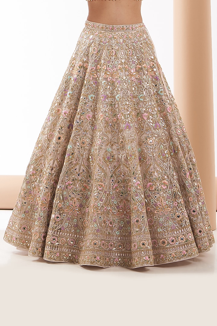 Ivory Net Mirror Embroidered Bridal Lehenga Set by Tamanna Punjabi Kapoor at Pernia's Pop Up Shop