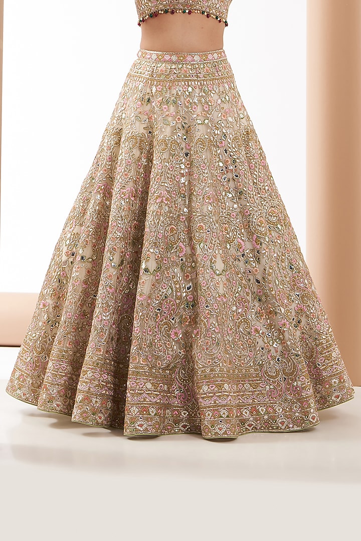 Beige Chanderi Silk Embroidered Bridal Lehenga Set by Tamanna Punjabi Kapoor at Pernia's Pop Up Shop
