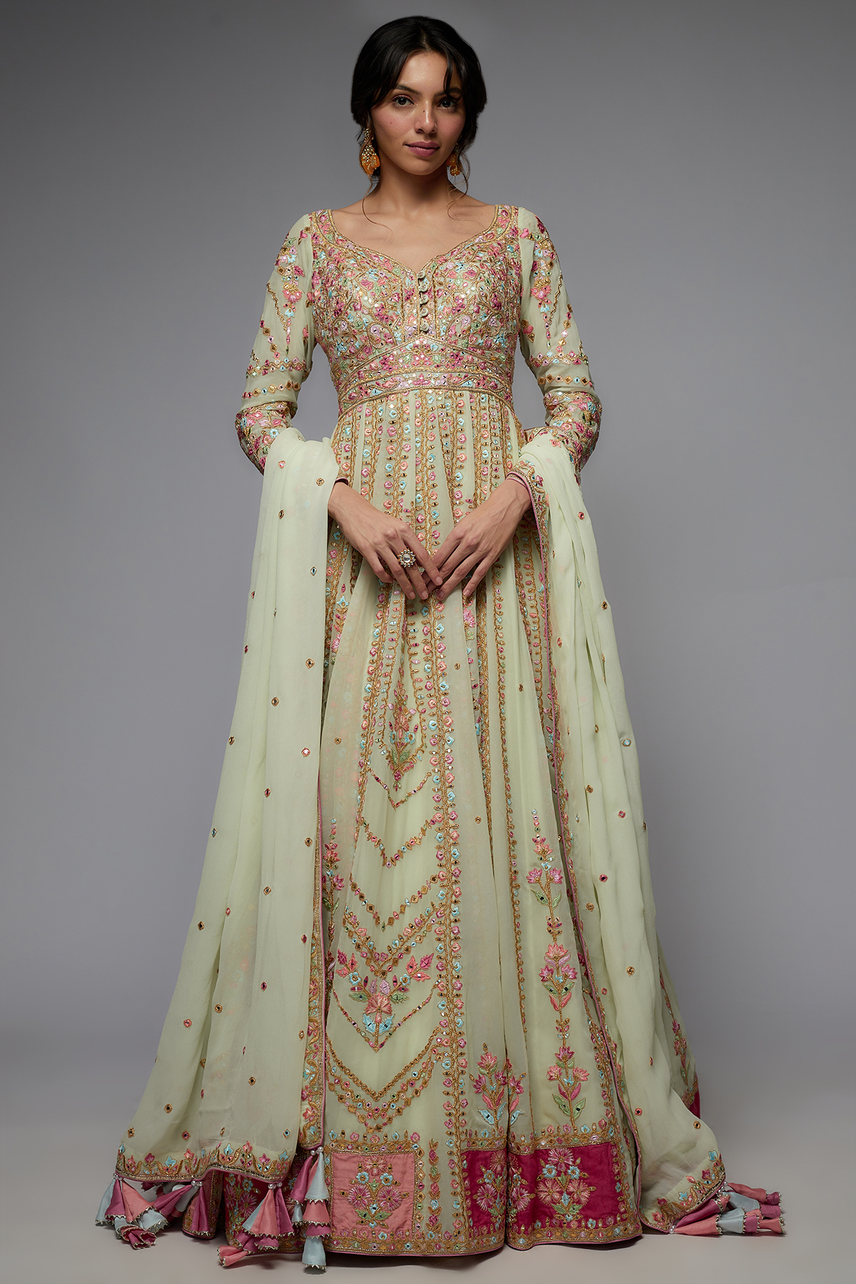Green Georgette Embroidered Bridal Anarkali Set by Tamanna Punjabi Kapoor at Pernia's Pop Up Shop