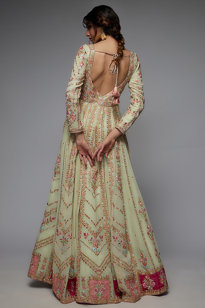 Green Georgette Embroidered Bridal Anarkali Set by Tamanna Punjabi Kapoor at Pernia's Pop Up Shop