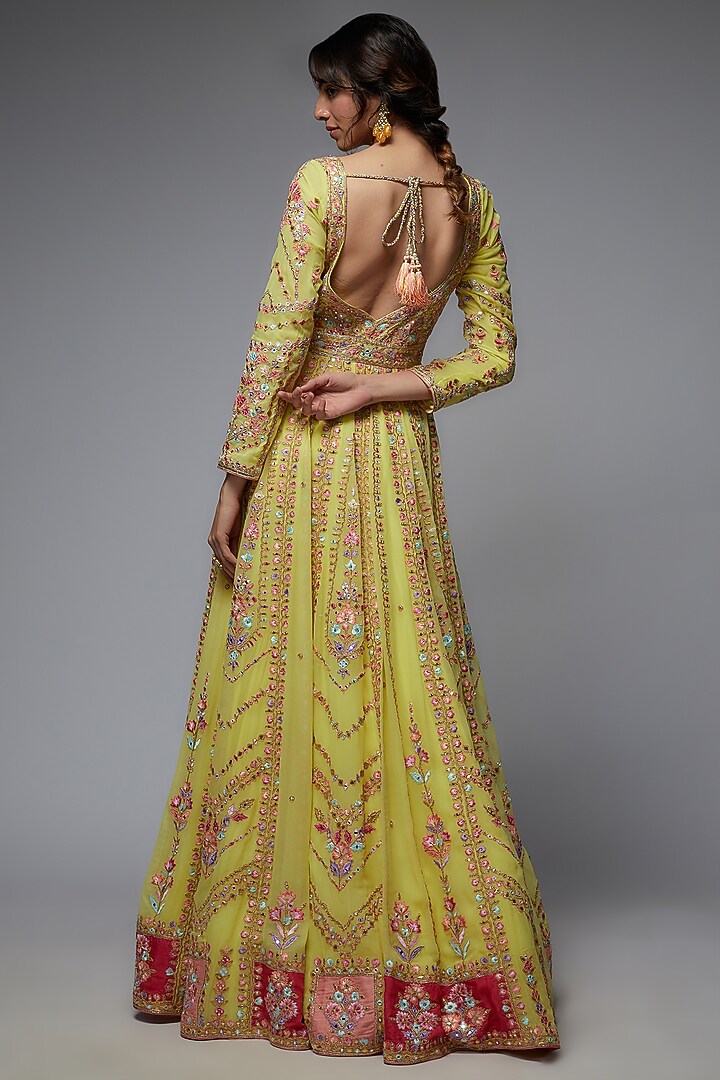 Yellow Georgette Embroidered Bridal Anarkali Set by Tamanna Punjabi Kapoor at Pernia's Pop Up Shop