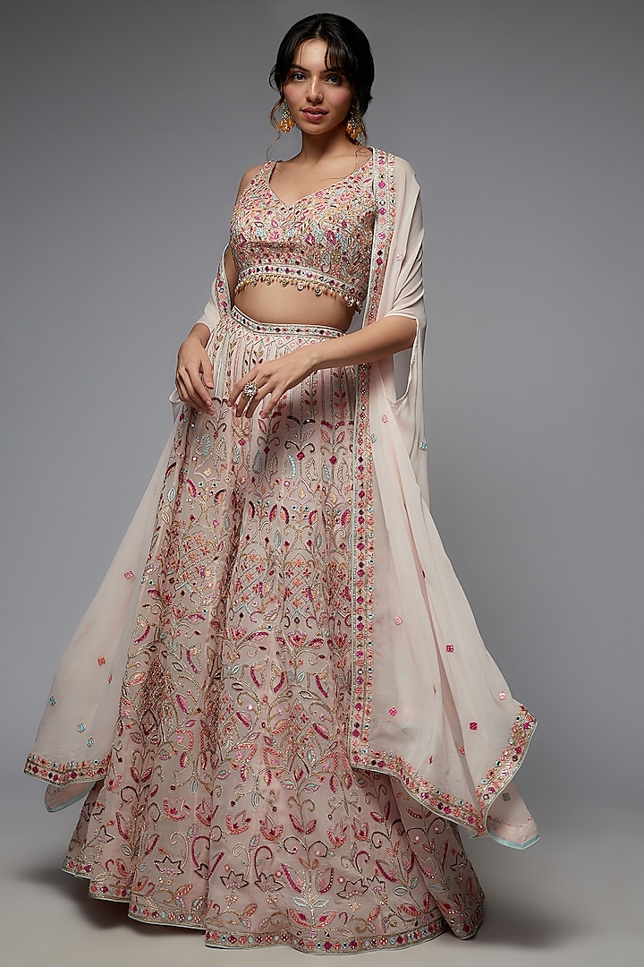 Light Pink Georgette Embroidered Sharara Set by Tamanna Punjabi Kapoor at Pernia's Pop Up Shop