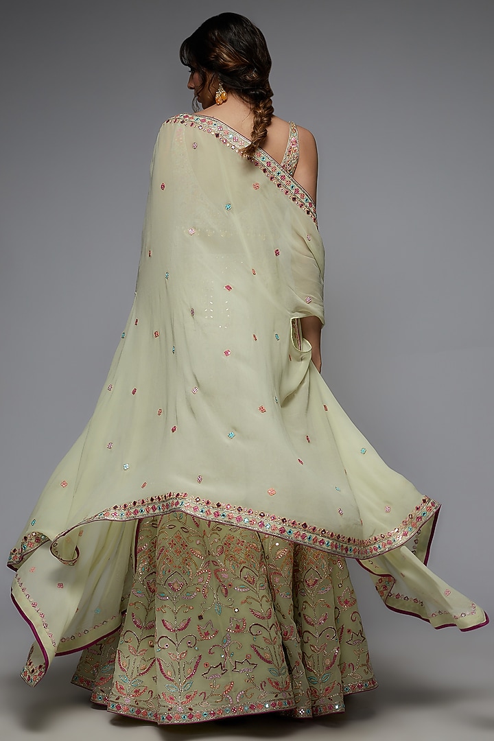 Green Georgette Embroidered Bridal Sharara Set by Tamanna Punjabi Kapoor at Pernia's Pop Up Shop