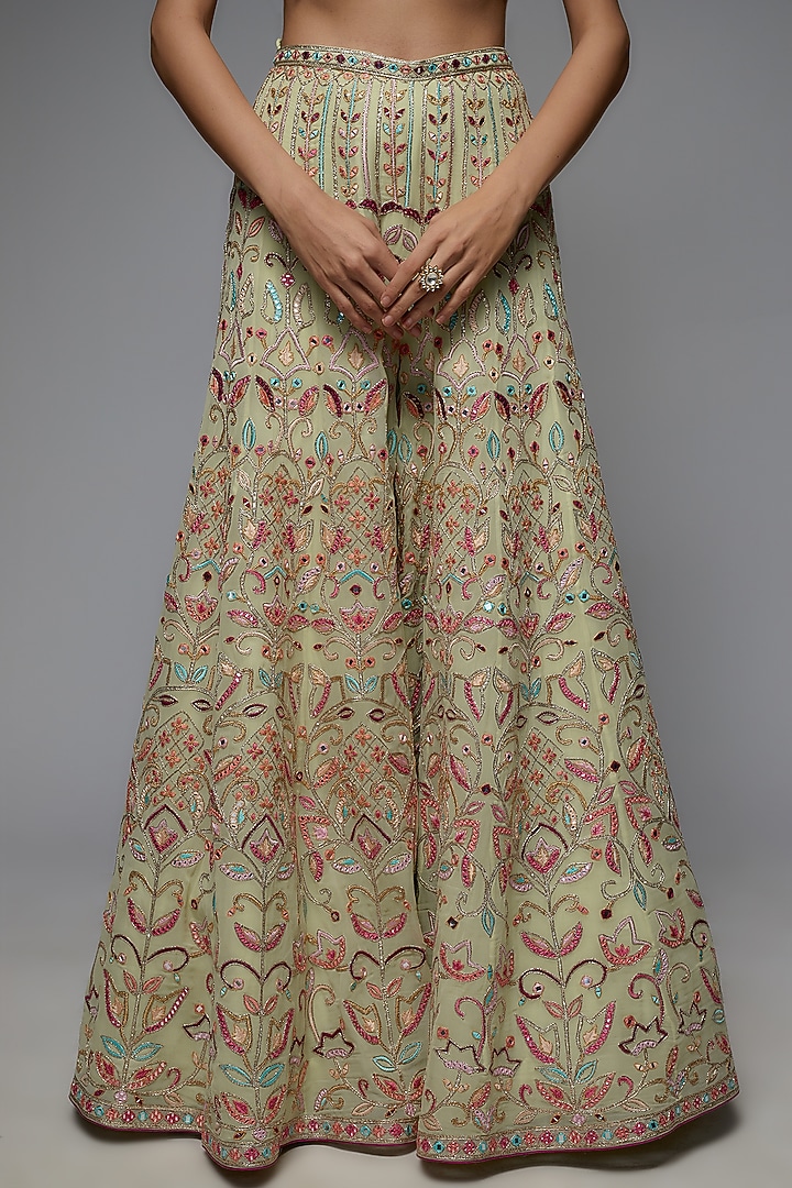 Green Georgette Embroidered Bridal Sharara Set by Tamanna Punjabi Kapoor at Pernia's Pop Up Shop