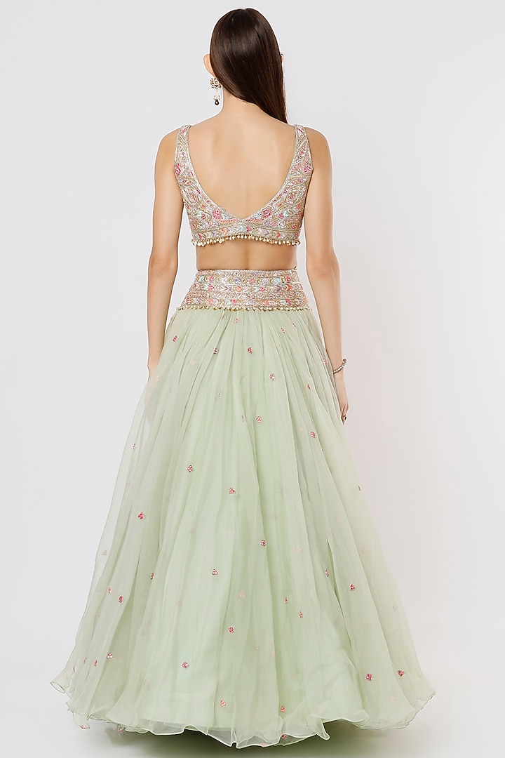 Pale Green Embroidered Wedding Lehenga Set by Tamanna Punjabi Kapoor at Pernia's Pop Up Shop