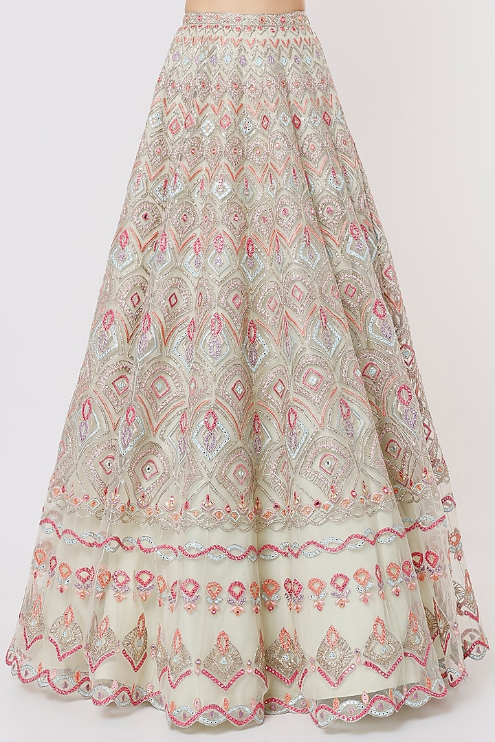 Mint Green & Pink Net Embroidered Bridal Lehenga Set by Tamanna Punjabi Kapoor at Pernia's Pop Up Shop