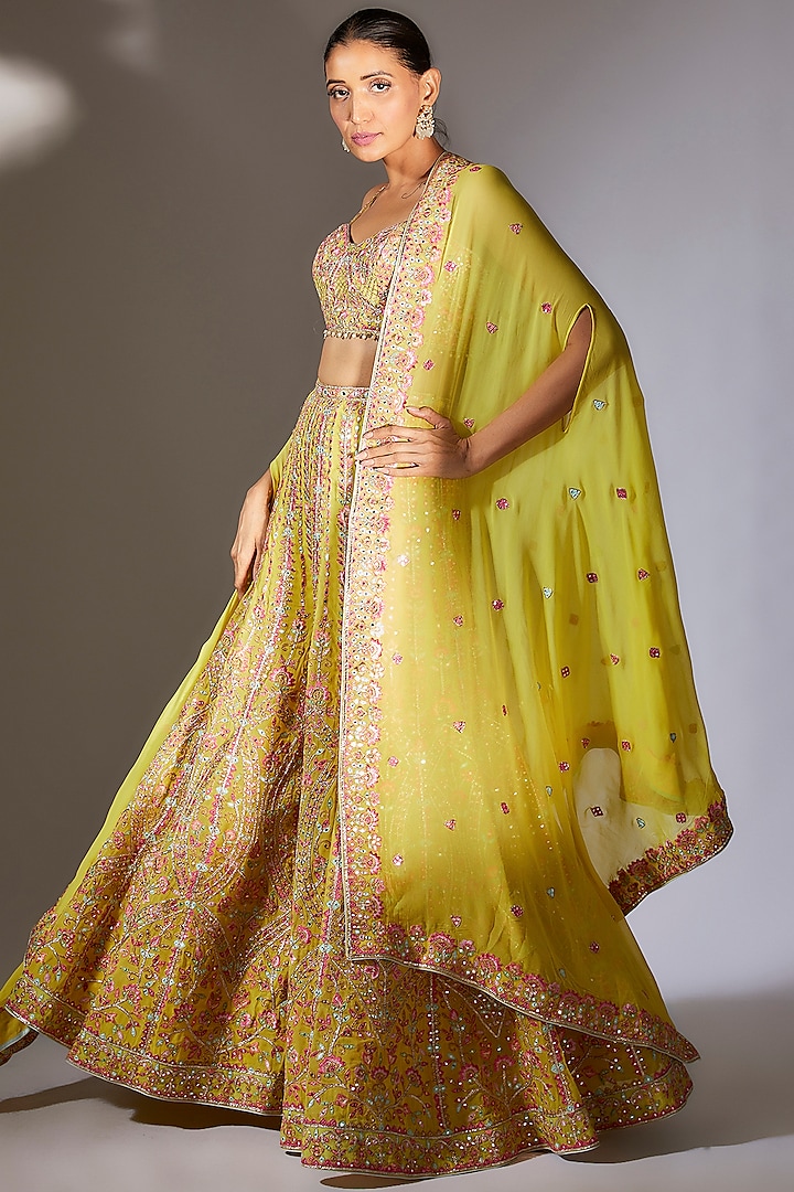 Yellow Georgette Embroidered Cape Set by Tamanna Punjabi Kapoor