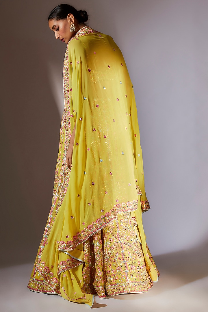 Yellow Georgette Embroidered Cape Set by Tamanna Punjabi Kapoor at Pernia's Pop Up Shop