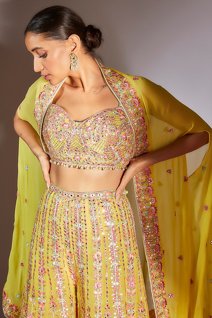 Yellow Georgette Embroidered Cape Set by Tamanna Punjabi Kapoor at Pernia's Pop Up Shop