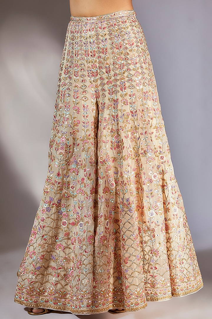 Ivory Georgette Embroidered Cape Set by Tamanna Punjabi Kapoor at Pernia's Pop Up Shop