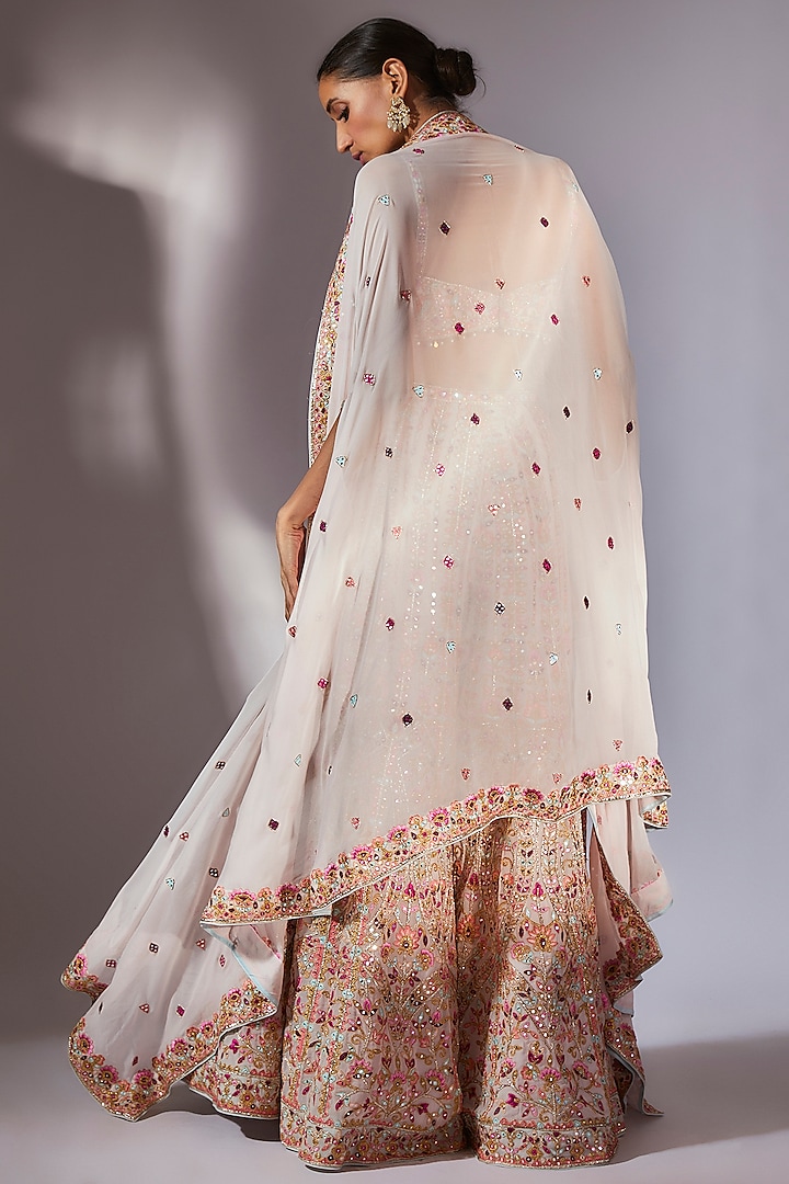 Light Pink Georgette Embroidered Cape Set by Tamanna Punjabi Kapoor at Pernia's Pop Up Shop
