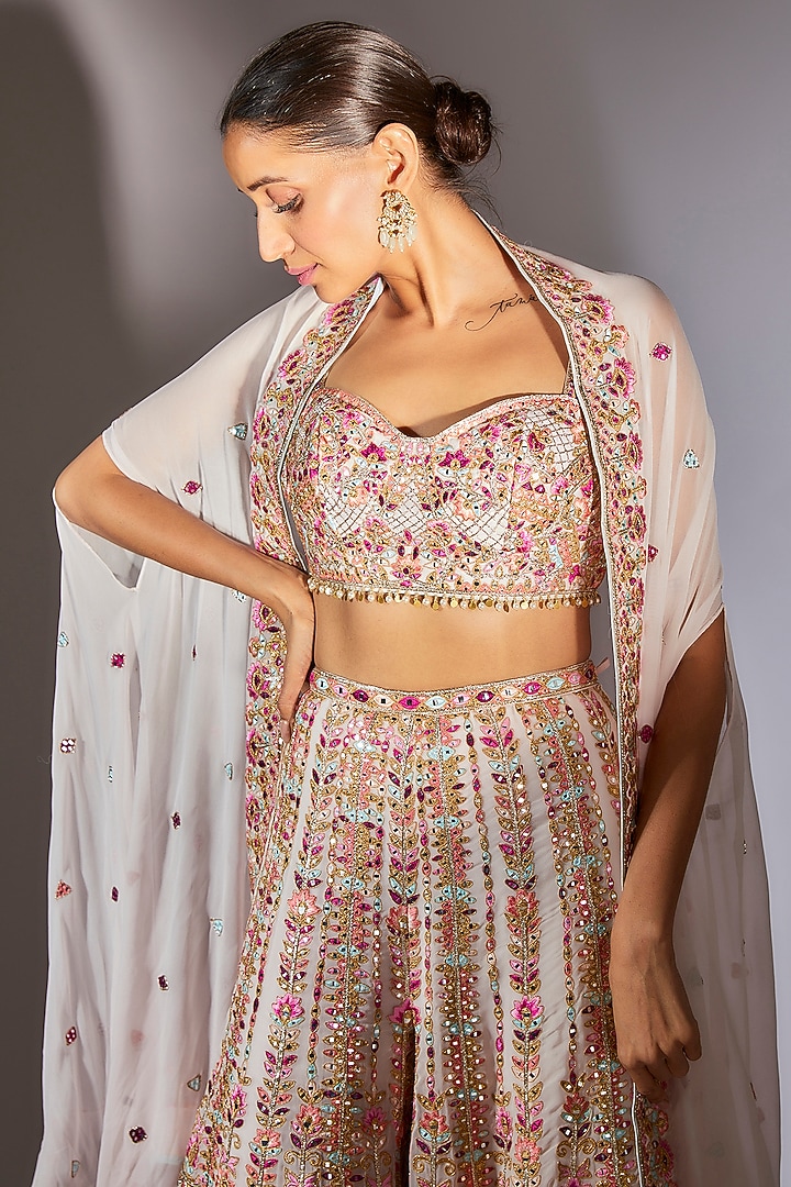 Light Pink Georgette Embroidered Cape Set by Tamanna Punjabi Kapoor at Pernia's Pop Up Shop