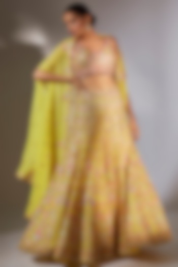 Yellow Georgette Embroidered Cape Set by Tamanna Punjabi Kapoor