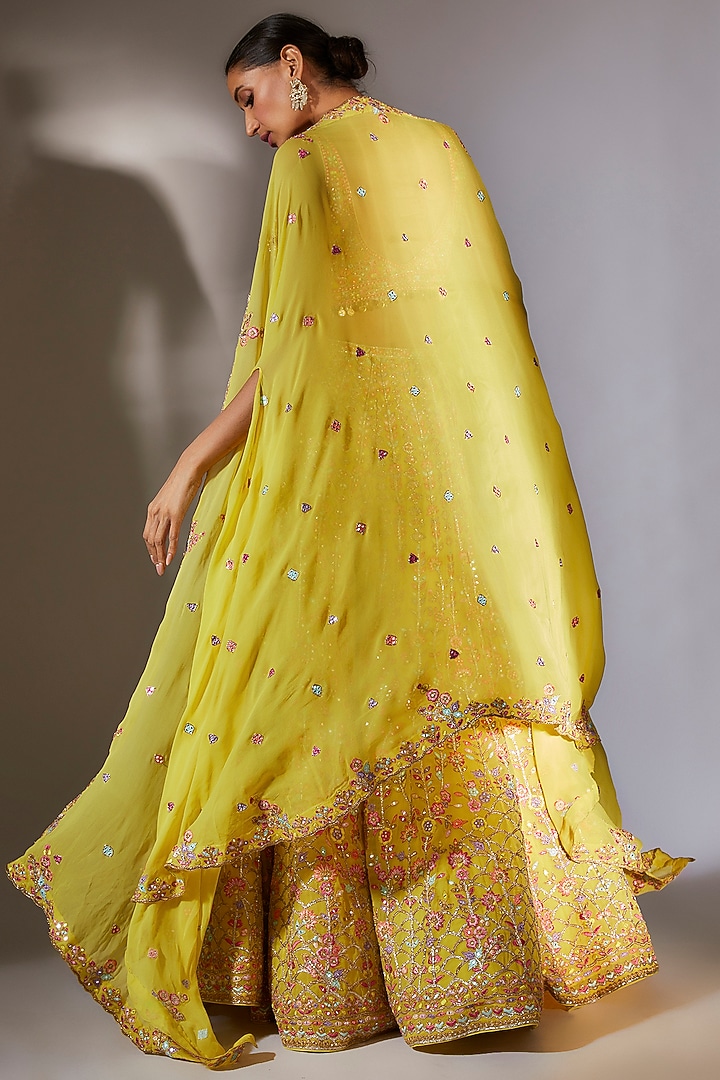 Yellow Georgette Embroidered Cape Set by Tamanna Punjabi Kapoor at Pernia's Pop Up Shop