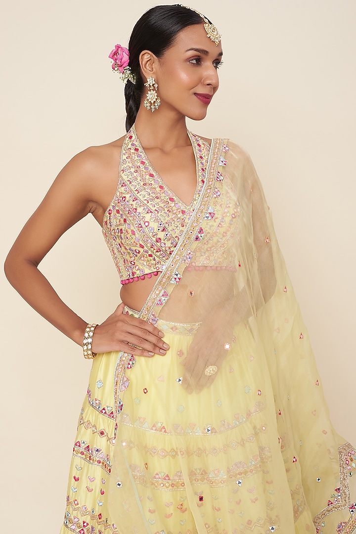 Lemon Yellow Embroidered Bridal Lehenga Set by Tamanna Punjabi Kapoor at Pernia's Pop Up Shop