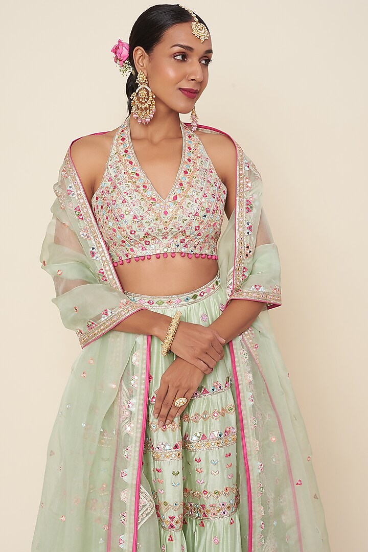 Mint Green Embroidered Bridal Lehenga Set by Tamanna Punjabi Kapoor at Pernia's Pop Up Shop