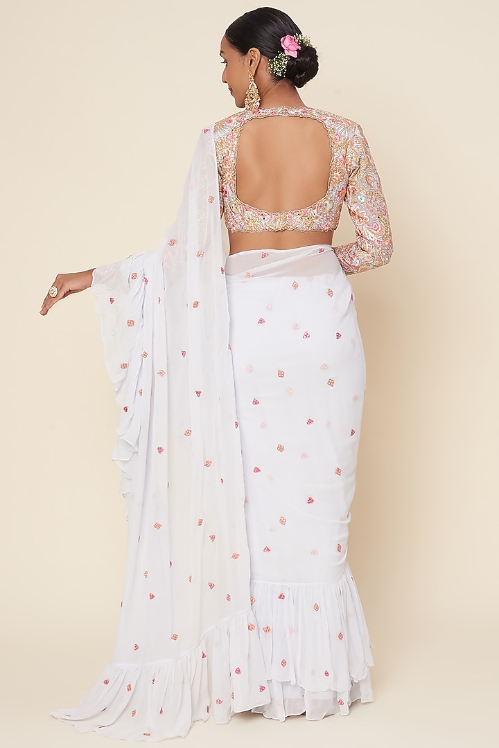 Ice Blue Georgette Wedding Saree Set by Tamanna Punjabi Kapoor at Pernia's Pop Up Shop
