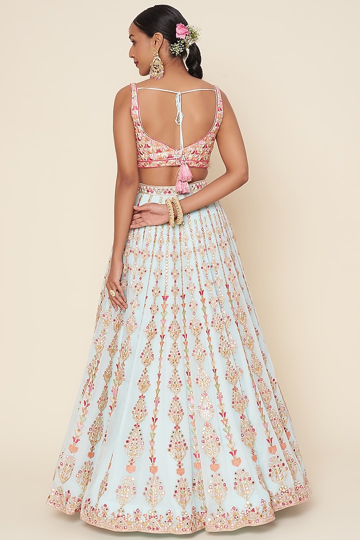 Light Blue Georgette Bridal Lehenga Set by Tamanna Punjabi Kapoor at Pernia's Pop Up Shop