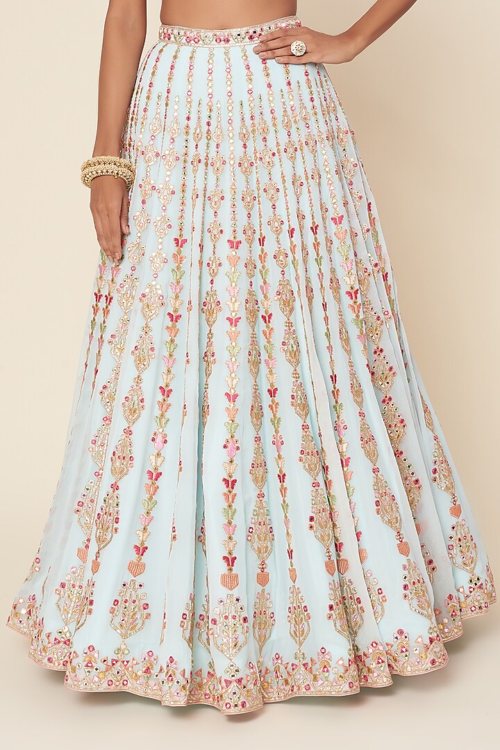 Light Blue Georgette Bridal Lehenga Set by Tamanna Punjabi Kapoor at Pernia's Pop Up Shop