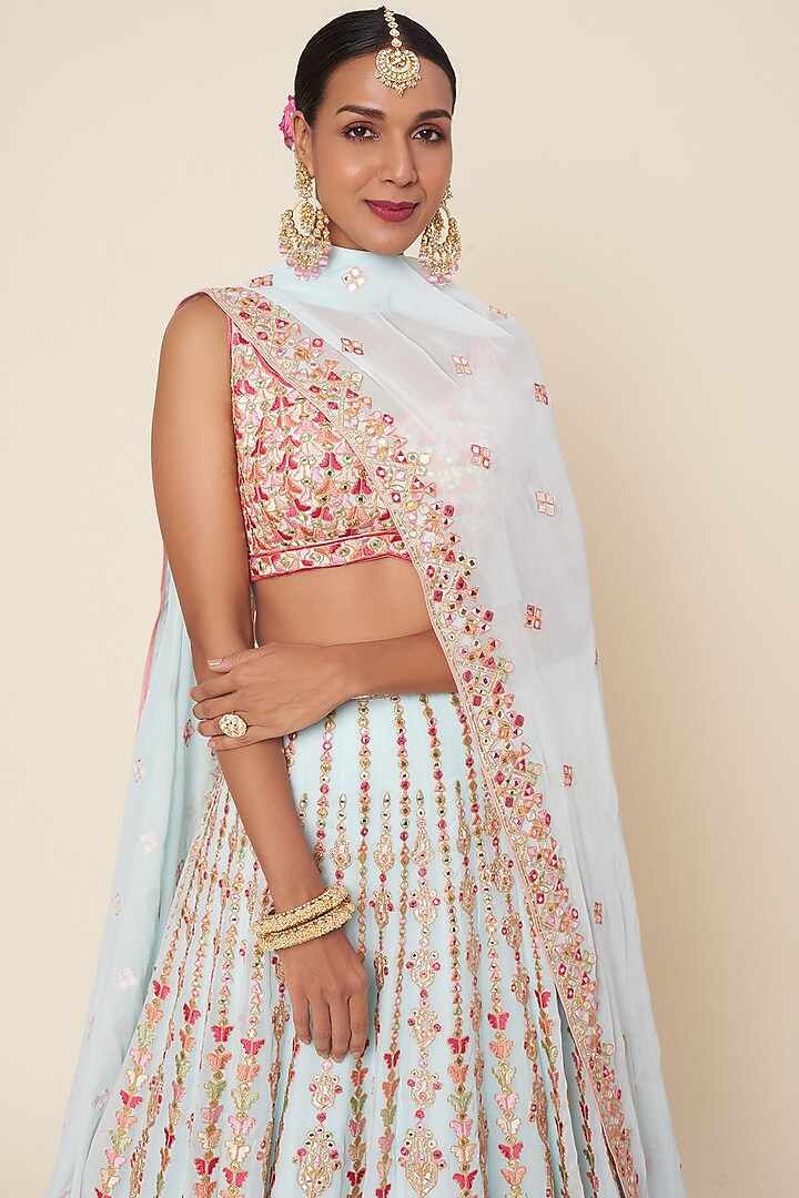 Light Blue Georgette Bridal Lehenga Set by Tamanna Punjabi Kapoor at Pernia's Pop Up Shop