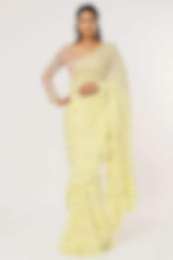 Yellow Georgette Embroidered Saree Set by Tamanna Punjabi Kapoor