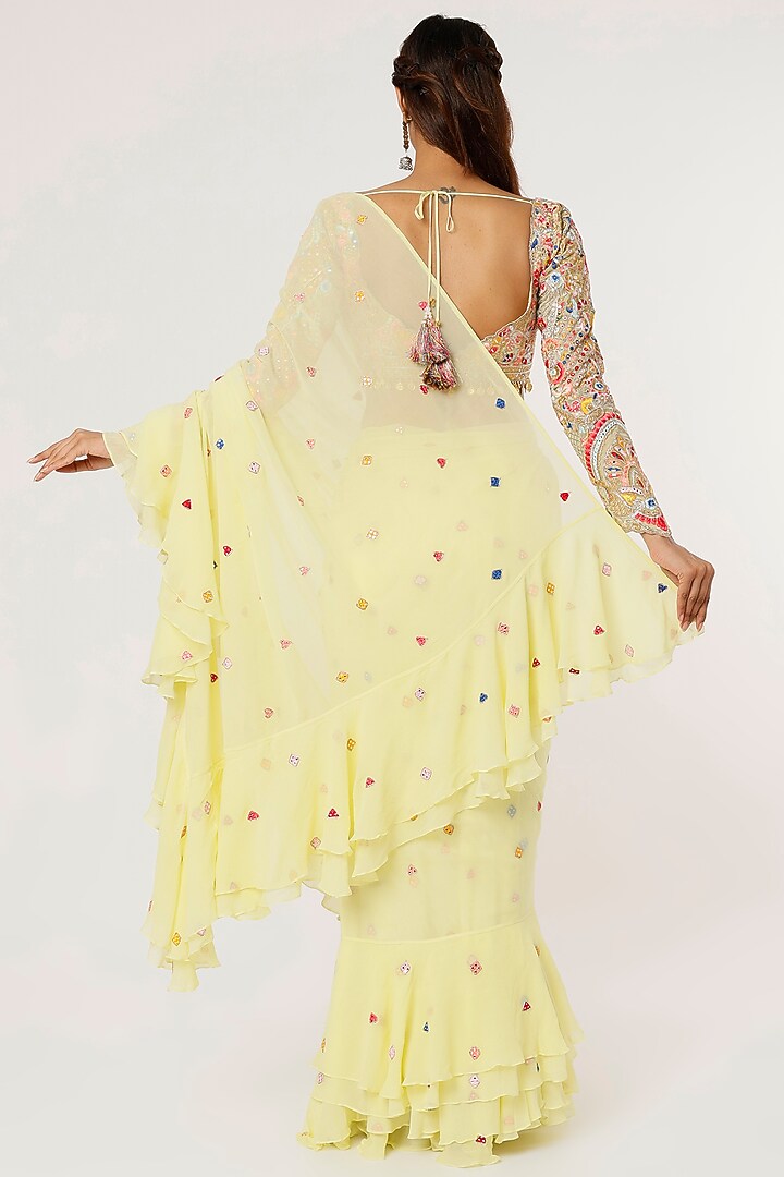 Yellow Georgette Embroidered Wedding Saree Set by Tamanna Punjabi Kapoor at Pernia's Pop Up Shop