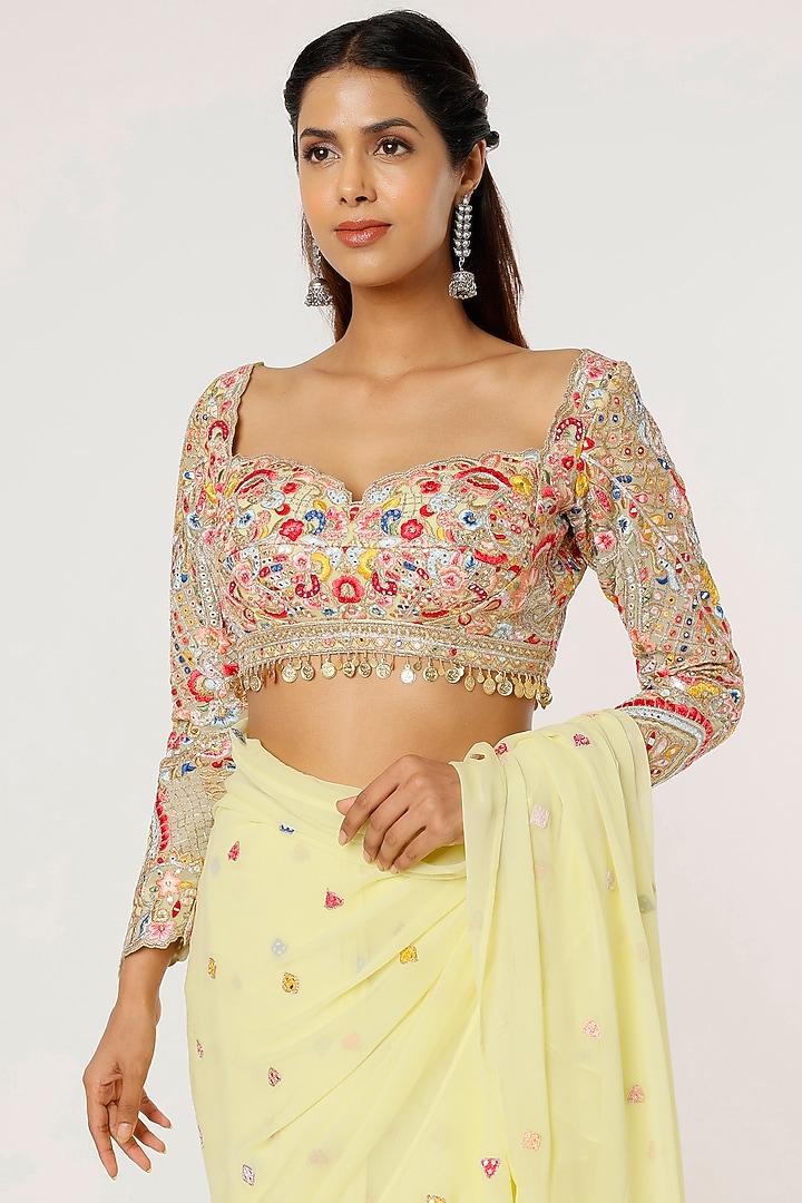 Yellow Georgette Embroidered Wedding Saree Set by Tamanna Punjabi Kapoor at Pernia's Pop Up Shop