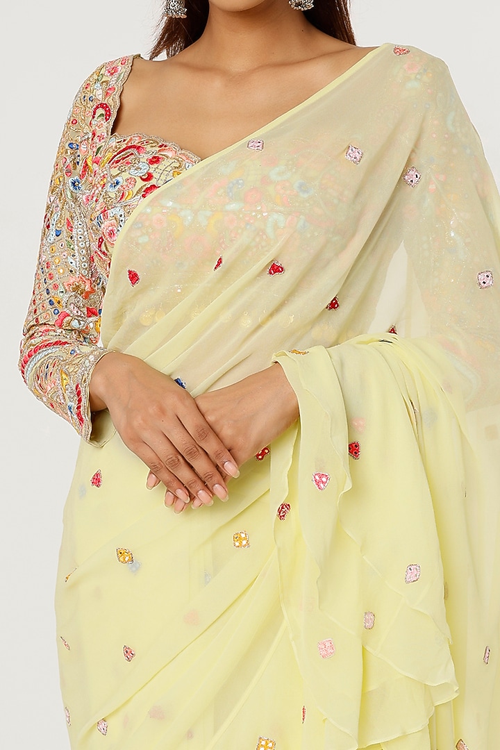 Yellow Georgette Embroidered Wedding Saree Set by Tamanna Punjabi Kapoor at Pernia's Pop Up Shop