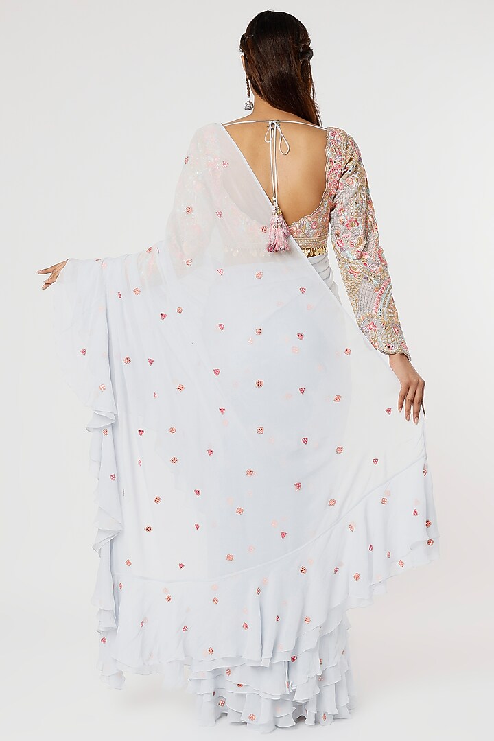 Ice Blue Georgette Embroidered Wedding Saree Set by Tamanna Punjabi Kapoor at Pernia's Pop Up Shop