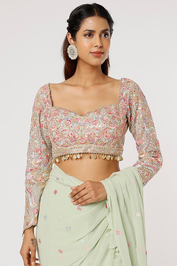 Mint Green Georgette Embroidered Wedding Saree Set by Tamanna Punjabi Kapoor at Pernia's Pop Up Shop