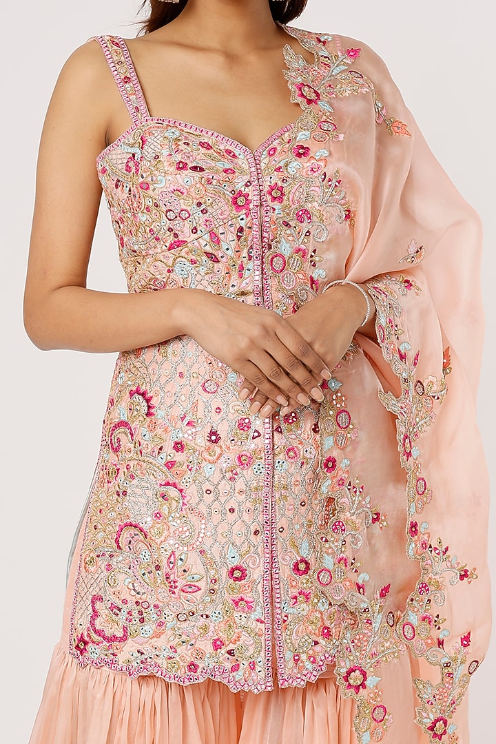 Peach Organza Gharara Set by Tamanna Punjabi Kapoor at Pernia's Pop Up Shop
