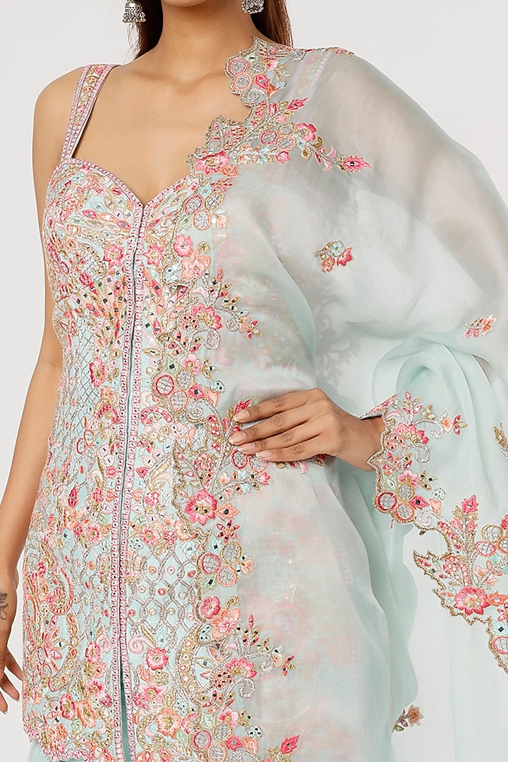 Ice Blue Organza Gharara Set by Tamanna Punjabi Kapoor at Pernia's Pop Up Shop