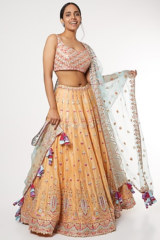 Orange Resham Embroidered Lehenga Set by Tamanna Punjabi Kapoor