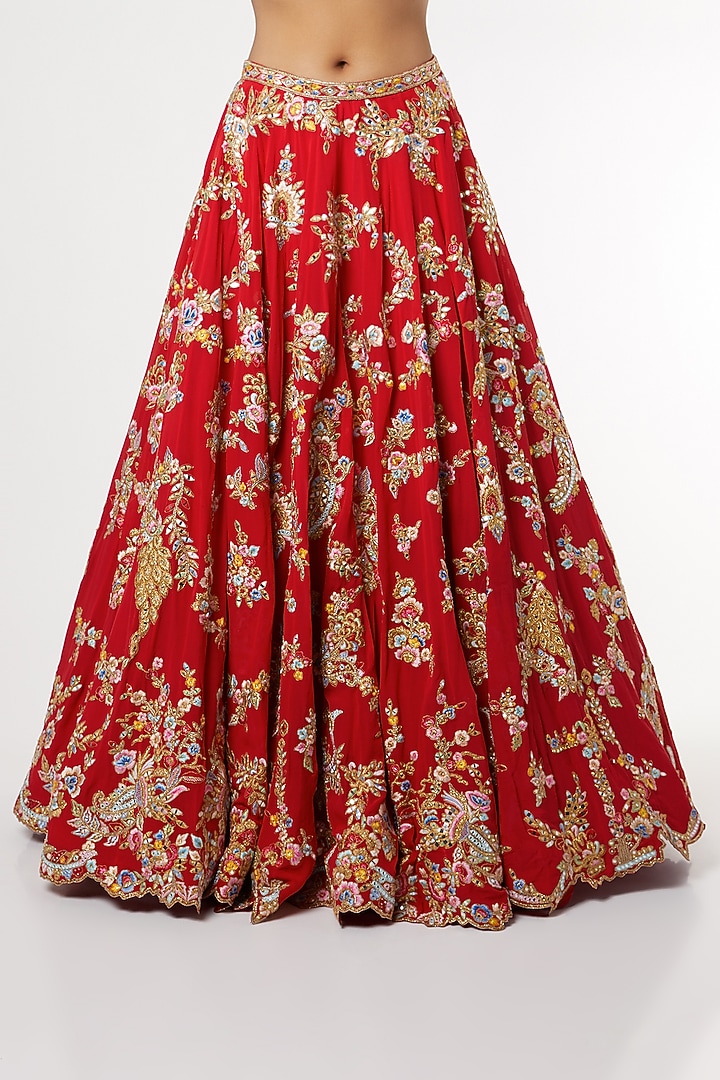 Red Floral Embroidered Bridal Lehenga Set by Tamanna Punjabi Kapoor at Pernia's Pop Up Shop