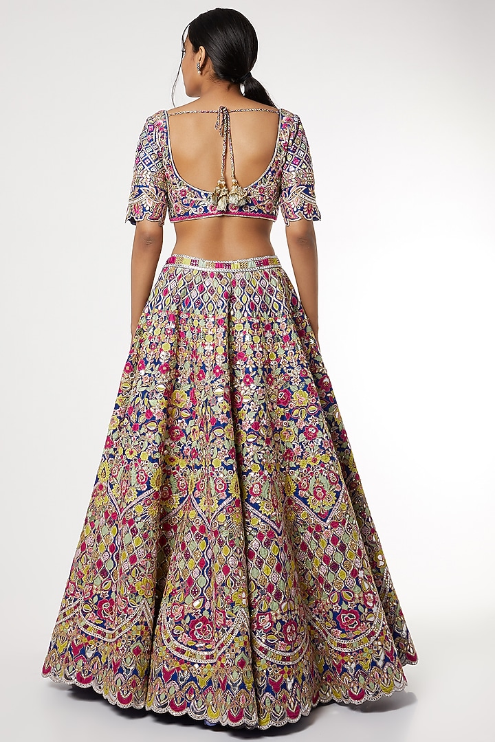 Royal Blue Mirror Embroidered Bridal Lehenga Set by Tamanna Punjabi Kapoor at Pernia's Pop Up Shop