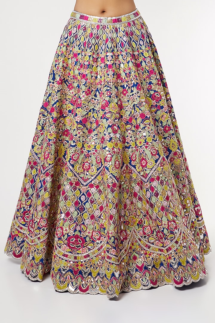 Royal Blue Mirror Embroidered Bridal Lehenga Set by Tamanna Punjabi Kapoor at Pernia's Pop Up Shop
