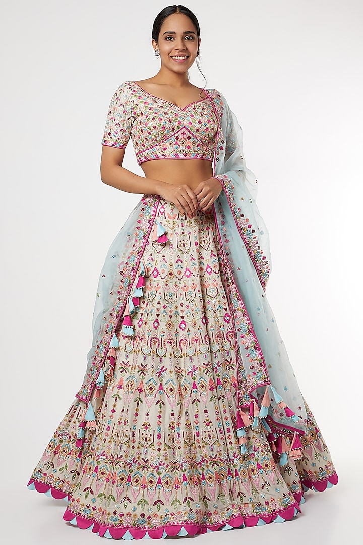 Ivory Resham Embroidered Bridal Lehenga Set by Tamanna Punjabi Kapoor at Pernia's Pop Up Shop