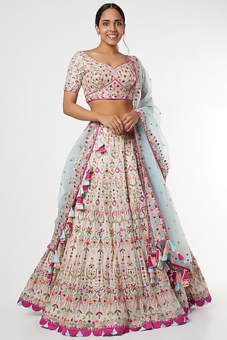 Ivory Resham Embroidered Lehenga Set by Tamanna Punjabi Kapoor
