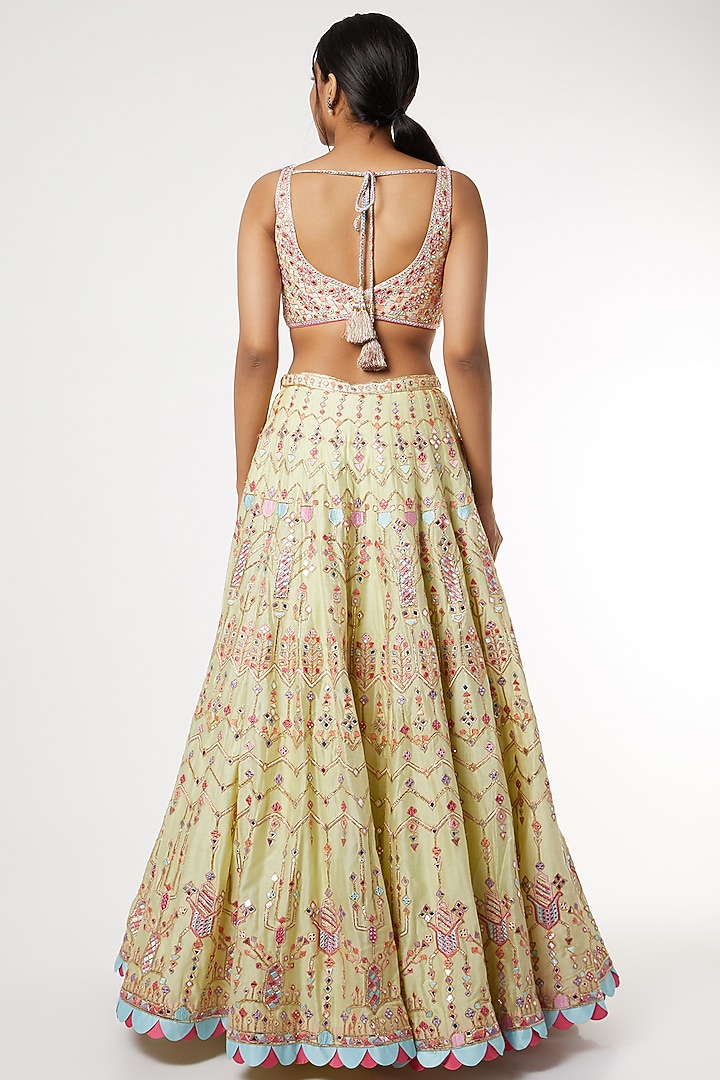Mint Green & Pink Resham Embroidered Bridal Lehenga Set by Tamanna Punjabi Kapoor at Pernia's Pop Up Shop