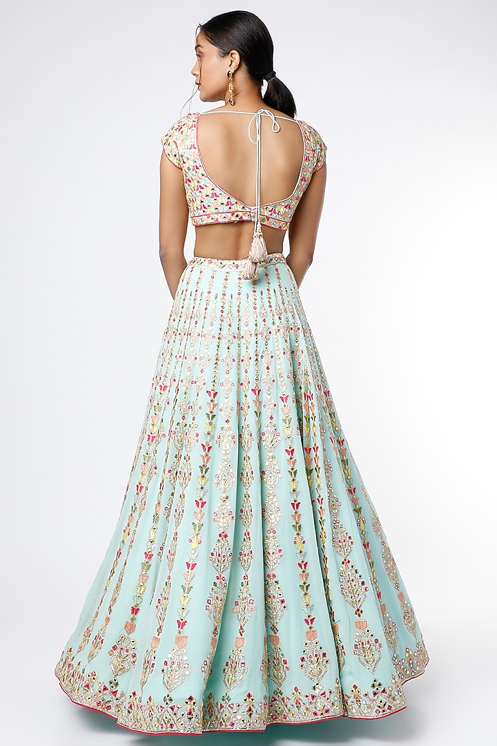 Powder Blue Mirror Embroidered Bridal Lehenga Set by Tamanna Punjabi Kapoor at Pernia's Pop Up Shop