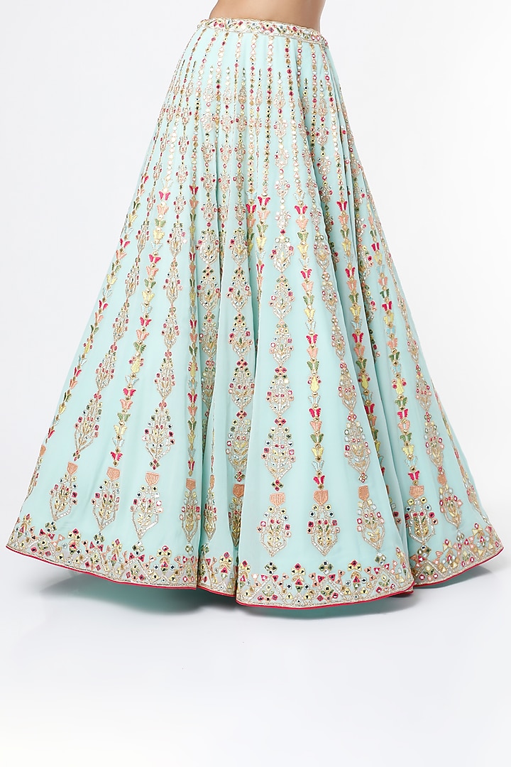 Powder Blue Mirror Embroidered Bridal Lehenga Set by Tamanna Punjabi Kapoor at Pernia's Pop Up Shop