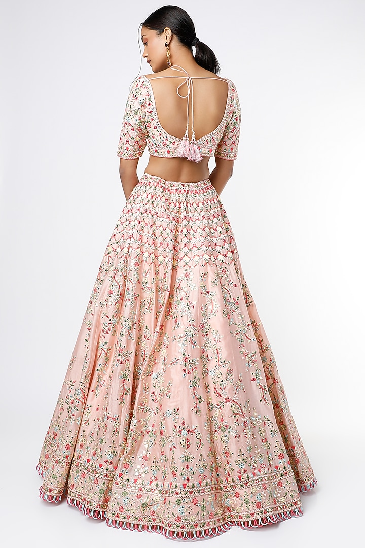 Blush Peach Resham Embroidered Scalloped Bridal Lehenga Set by Tamanna Punjabi Kapoor at Pernia's Pop Up Shop