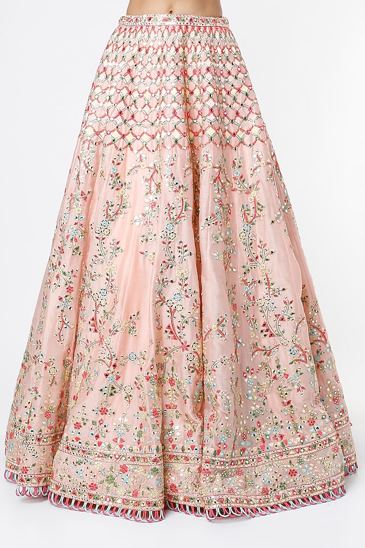 Blush Peach Resham Embroidered Scalloped Bridal Lehenga Set by Tamanna Punjabi Kapoor at Pernia's Pop Up Shop