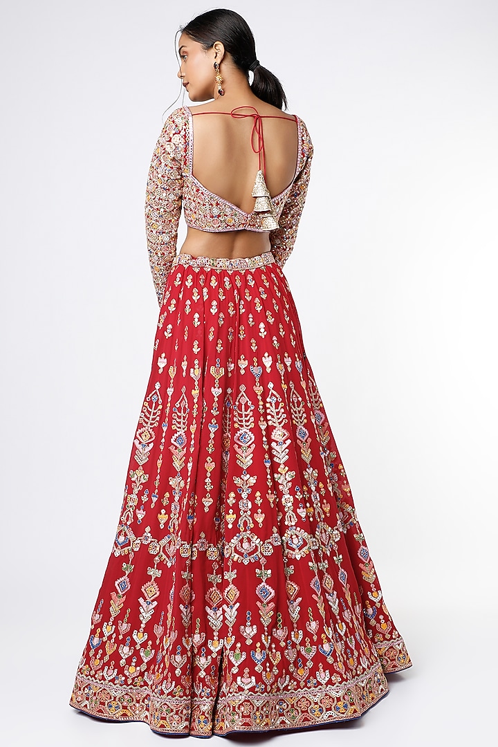 Red Gota Embroidered Bridal Lehenga Set by Tamanna Punjabi Kapoor at Pernia's Pop Up Shop