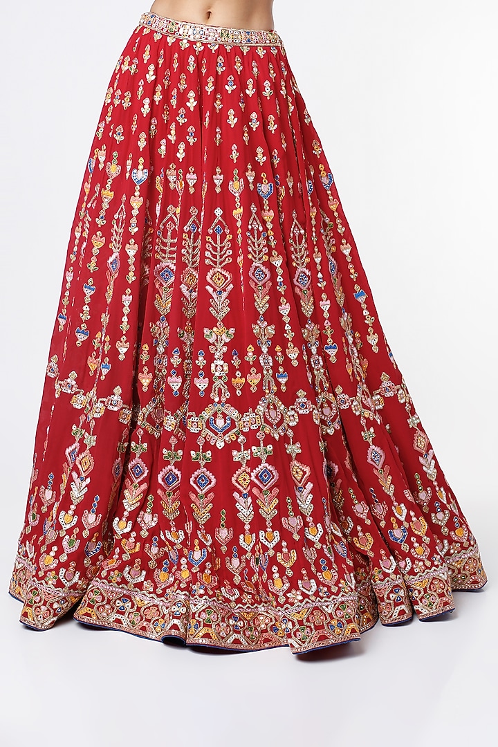 Red Gota Embroidered Bridal Lehenga Set by Tamanna Punjabi Kapoor at Pernia's Pop Up Shop