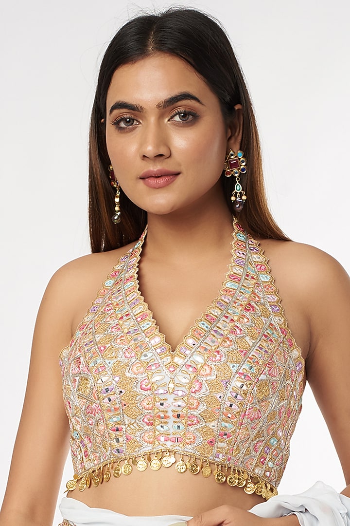 Ice Blue Georgette Ruffled Wedding Saree Set by Tamanna Punjabi Kapoor at Pernia's Pop Up Shop