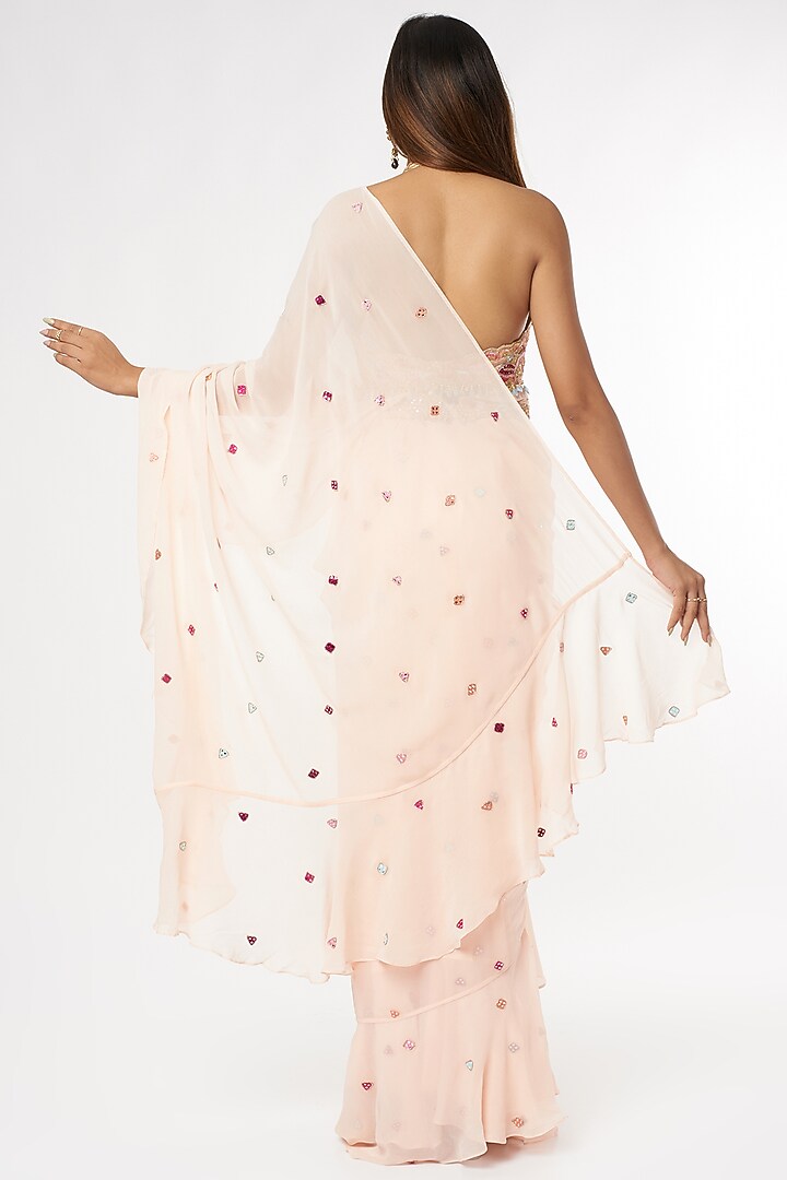 Blush Pink Georgette Ruffled Wedding Saree Set by Tamanna Punjabi Kapoor at Pernia's Pop Up Shop
