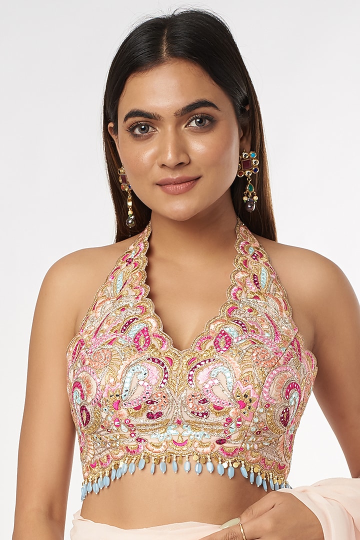 Blush Pink Georgette Ruffled Wedding Saree Set by Tamanna Punjabi Kapoor at Pernia's Pop Up Shop