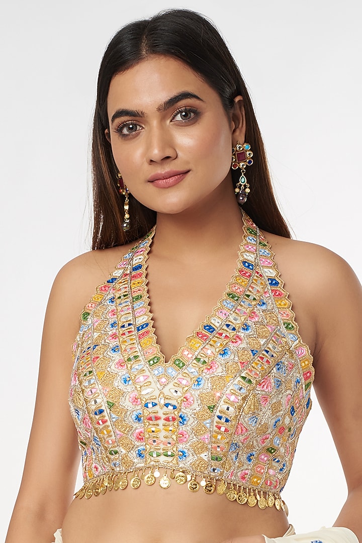 Ivory Georgette Ruffled Wedding Saree Set by Tamanna Punjabi Kapoor at Pernia's Pop Up Shop